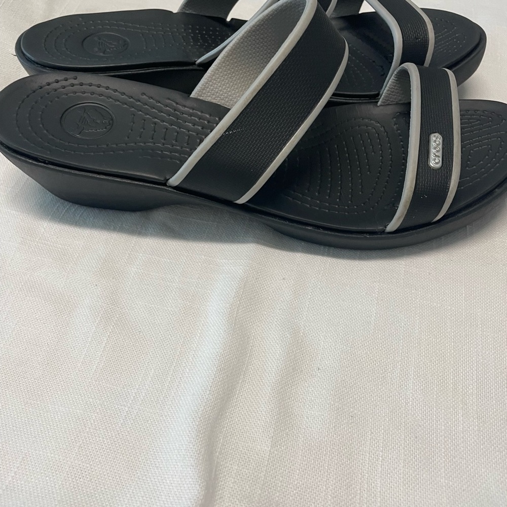 Crocs Black and Gray Slide Sandals